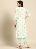 Sangria Floral Printed Angrakha Sequinned Pure Cotton Kurta With Trousers | Grocsy