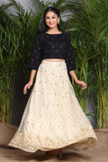 Juniper Ivory Floral Printed Rayon Slub Lehenga Choli Set With Sequins Embellishments | Grocsy
