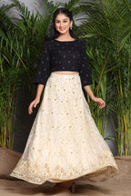 Juniper Ivory Floral Printed Rayon Slub Lehenga Choli Set With Sequins Embellishments | Grocsy