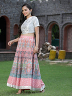Juniper Women's Pink Poly Muslin Embroidered Flared Lehenga Choli | Grocsy