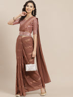 Saree Mall Brown Striped Mirror Work Saree | Grocsy