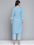 HERE&NOW Women Ethnic Motifs Printed Pure Cotton Kurta with Palazzos | Grocsy