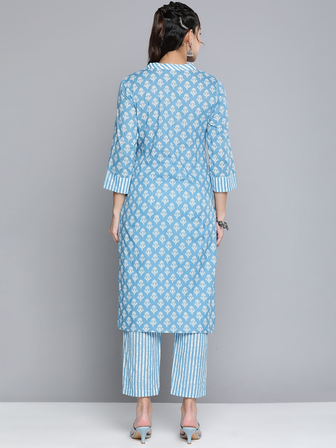 HERE&NOW Women Ethnic Motifs Printed Pure Cotton Kurta with Palazzos | Grocsy