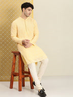 House of Pataudi Men Embroidered Sequined Floral Jashn Kurta | Grocsy
