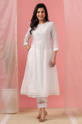Juniper Womens White Cotton Chanderi Embellished A-Line Kurta | Grocsy