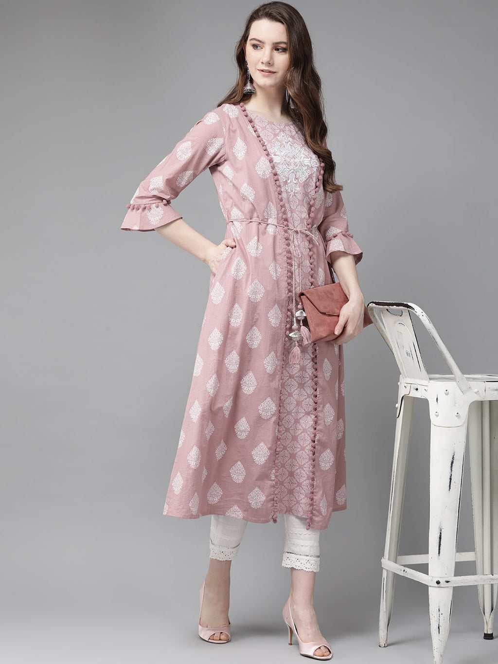 Juniper Womens Pink Cambric Double Layered Kurta | Grocsy