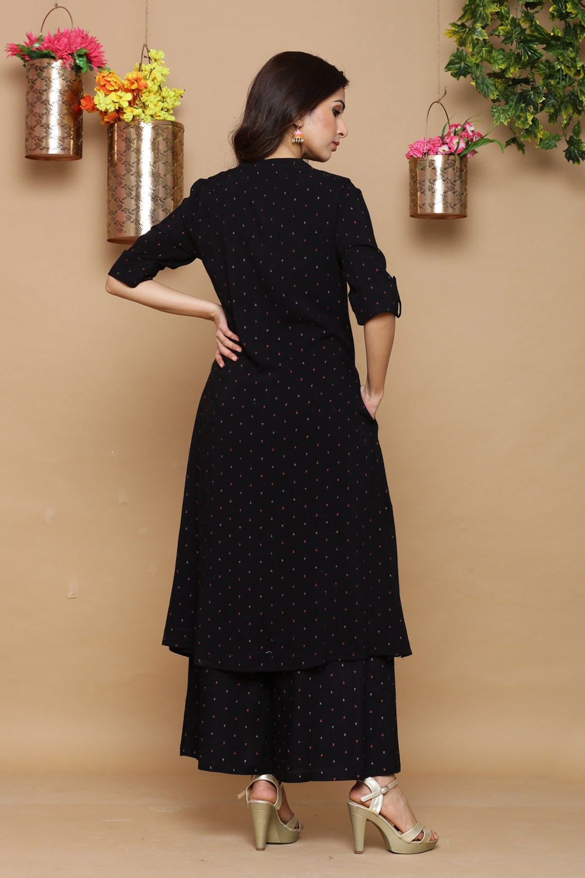 Juniper Womens Black Rayon Slub Printed Kurta | Grocsy
