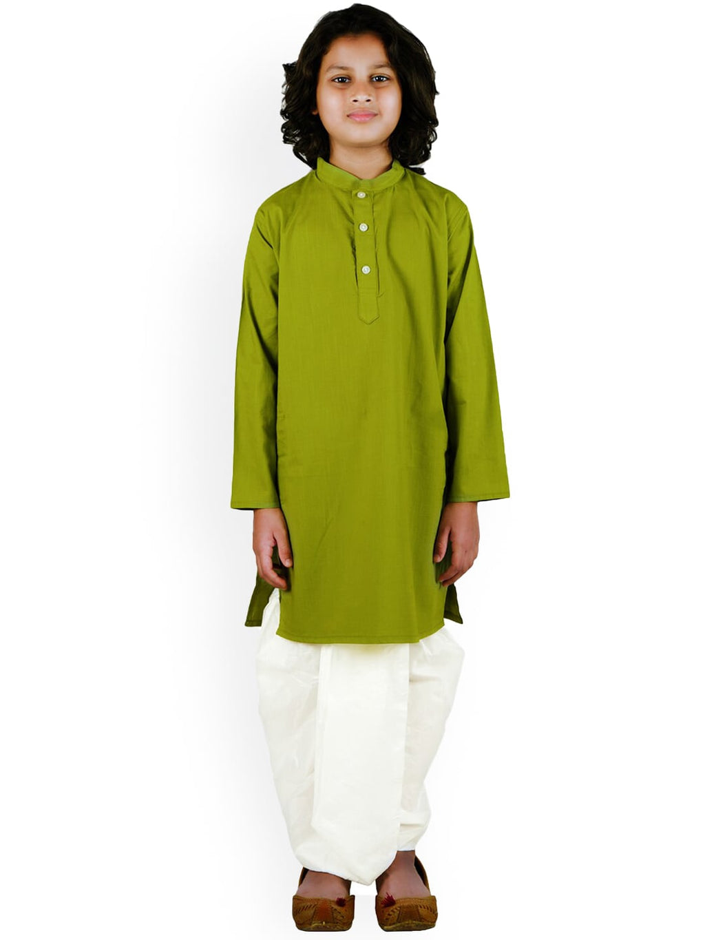 Sethukrishna Boys Green Pure Cotton Kurta with Dhoti Pant Set | Grocsy