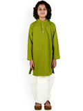 Sethukrishna Boys Green Pure Cotton Kurta with Dhoti Pant Set | Grocsy