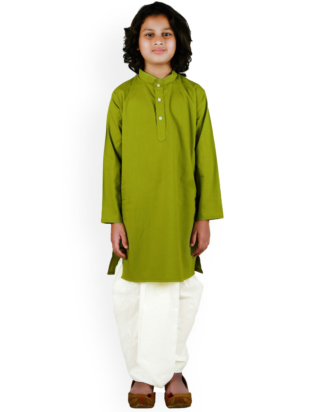 Sethukrishna Boys Green Pure Cotton Kurta with Dhoti Pant Set | Grocsy