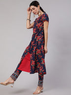 Aks Floral Printed Round Neck A-Line Kurta | Grocsy