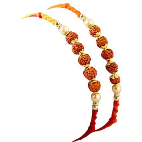 Set of 2 Rudraksha Rakhi and Almond Treat Chocolate Combo | Grocsy