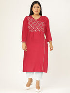 HERE&NOW Women Pure Cotton Ethnic Motifs Mirror Work Angrakha Kurta | Grocsy
