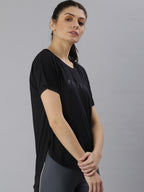 MKH Women Black Typography Printed Dri-FIT Sports T-shirt | Grocsy