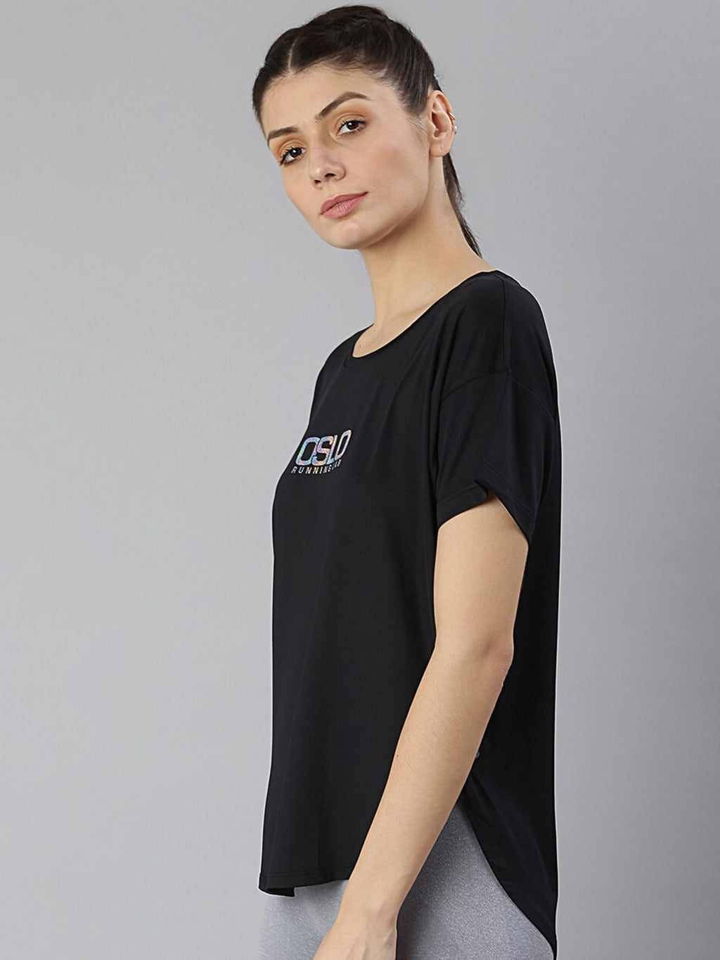 MKH Women Black Typography Extended Sleeves Dri-FIT Sports T-shirt | Grocsy