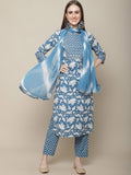 Sangria Women Blue Ethnic Motifs Printed Gotta Patti Pure Cotton Kurta with Trousers & With Dupatta | Grocsy