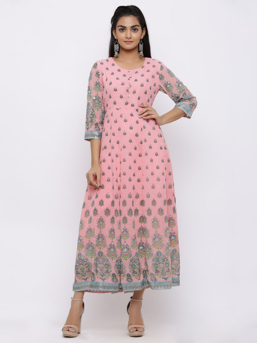 Juniper Womens Pink Georgette Foil Print Maxi Dress | Grocsy