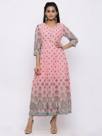 Juniper Womens Pink Georgette Foil Print Maxi Dress | Grocsy