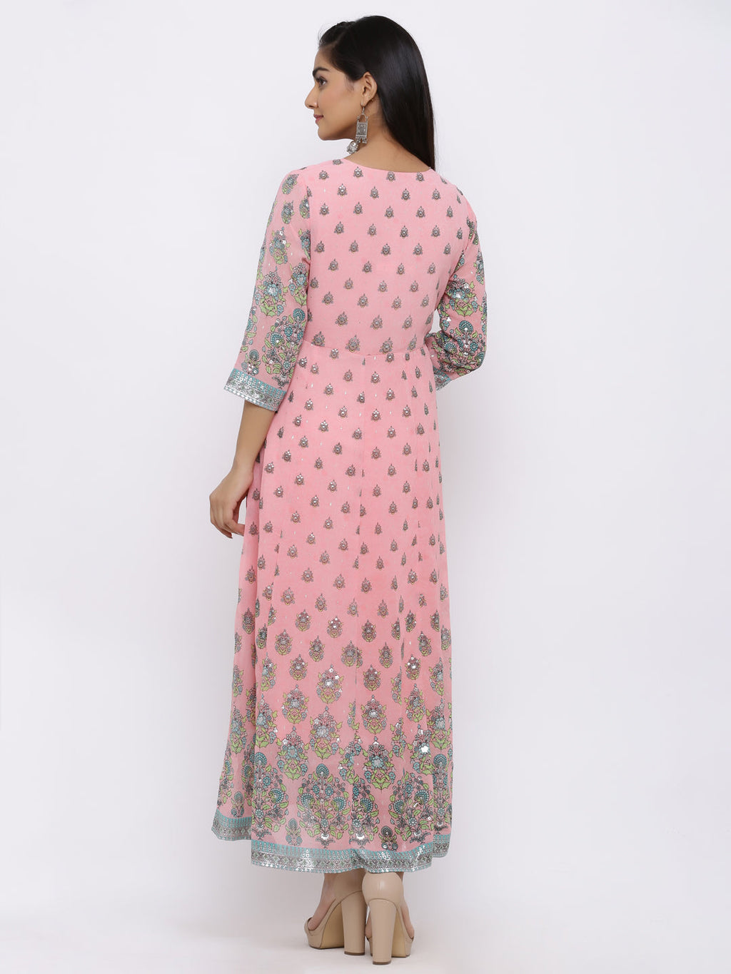 Juniper Womens Pink Georgette Foil Print Maxi Dress | Grocsy