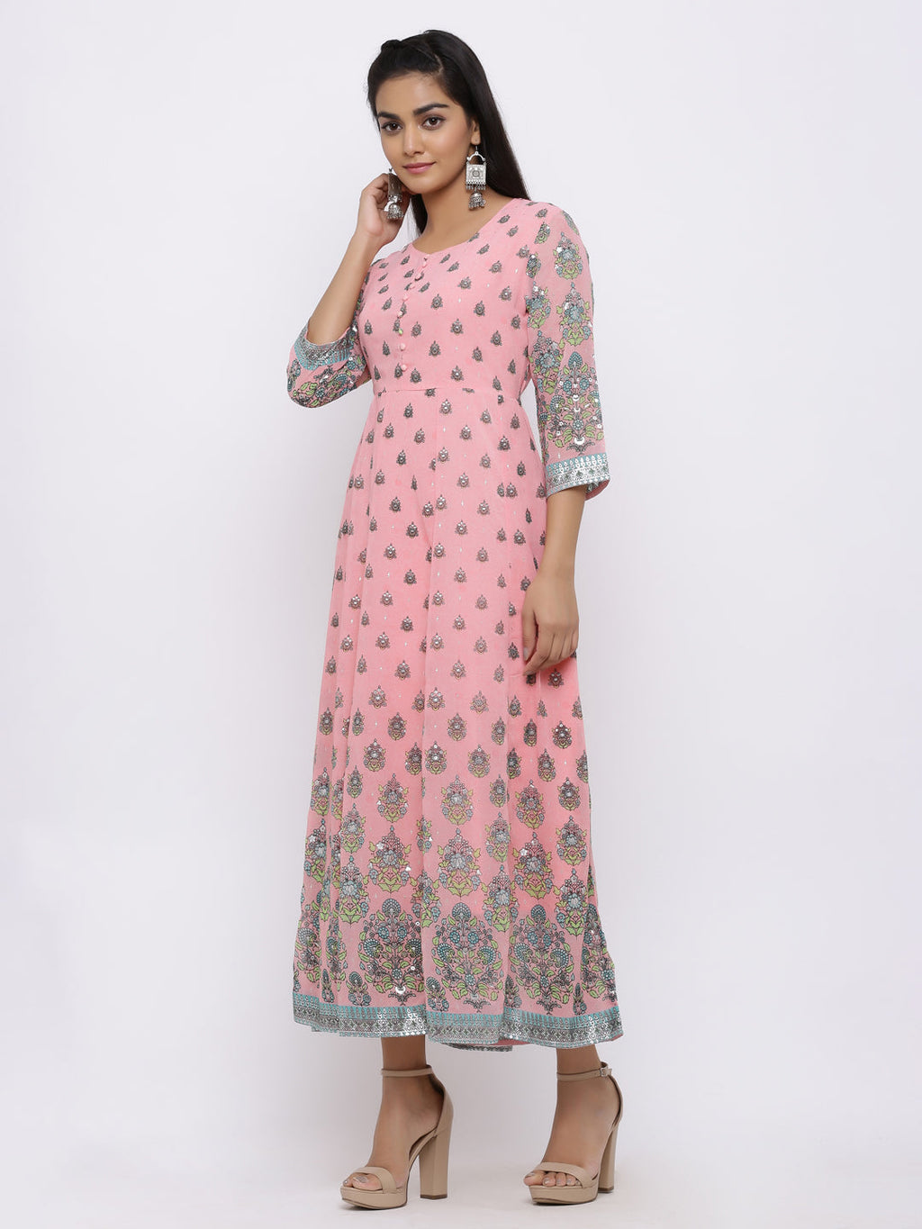 Juniper Womens Pink Georgette Foil Print Maxi Dress | Grocsy