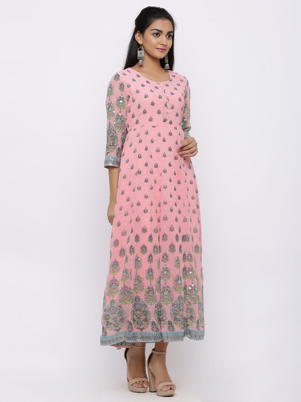 Juniper Womens Pink Georgette Foil Print Maxi Dress | Grocsy