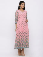 Juniper Womens Pink Georgette Foil Print Maxi Dress | Grocsy