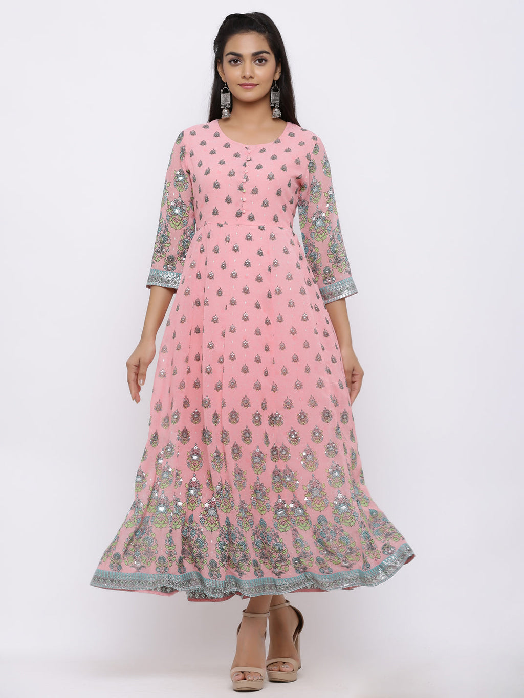 Juniper Womens Pink Georgette Foil Print Maxi Dress | Grocsy
