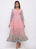 Juniper Womens Pink Georgette Foil Print Maxi Dress | Grocsy
