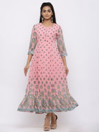 Juniper Womens Pink Georgette Foil Print Maxi Dress | Grocsy