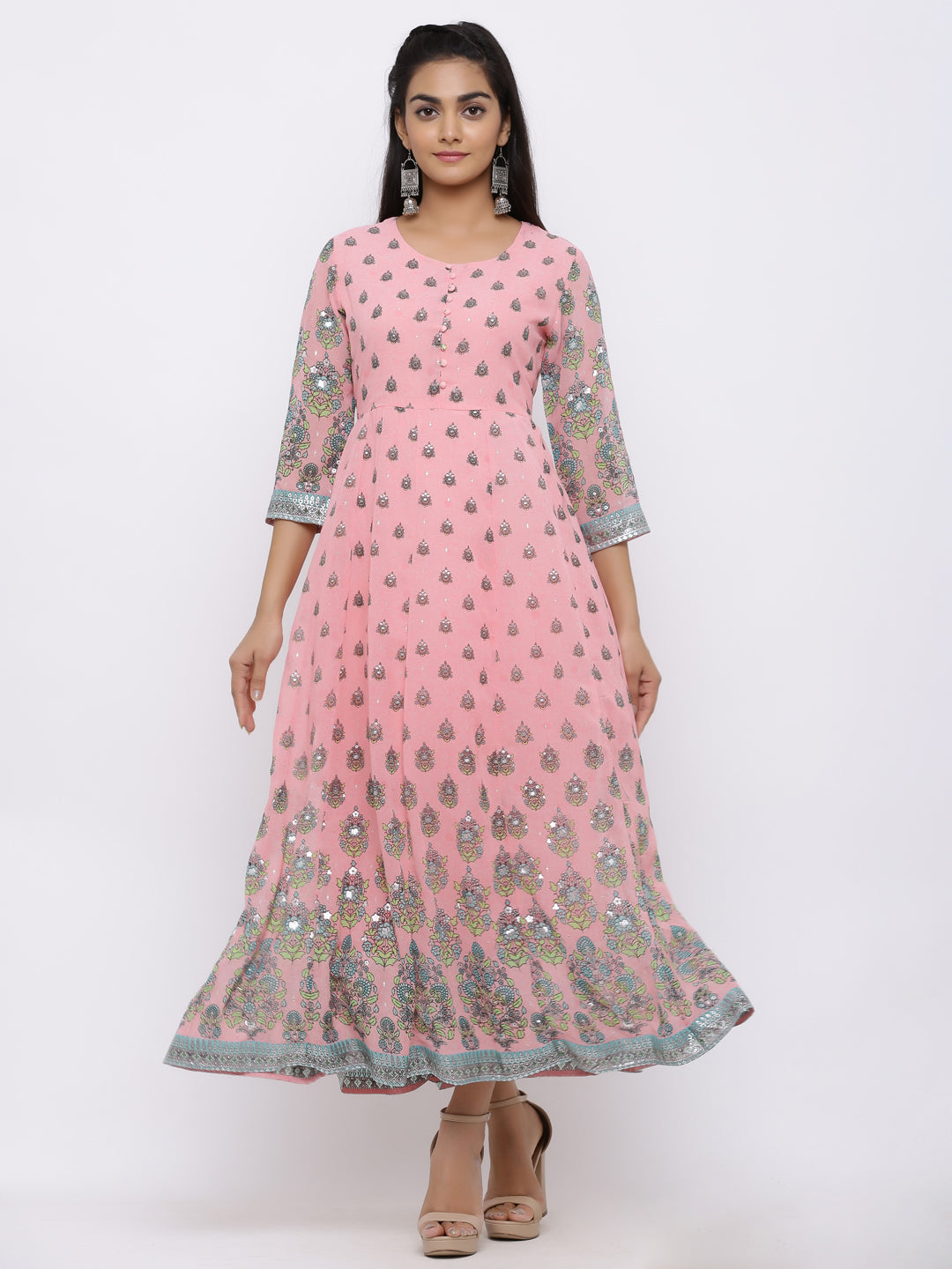 Juniper Womens Pink Georgette Foil Print Maxi Dress | Grocsy