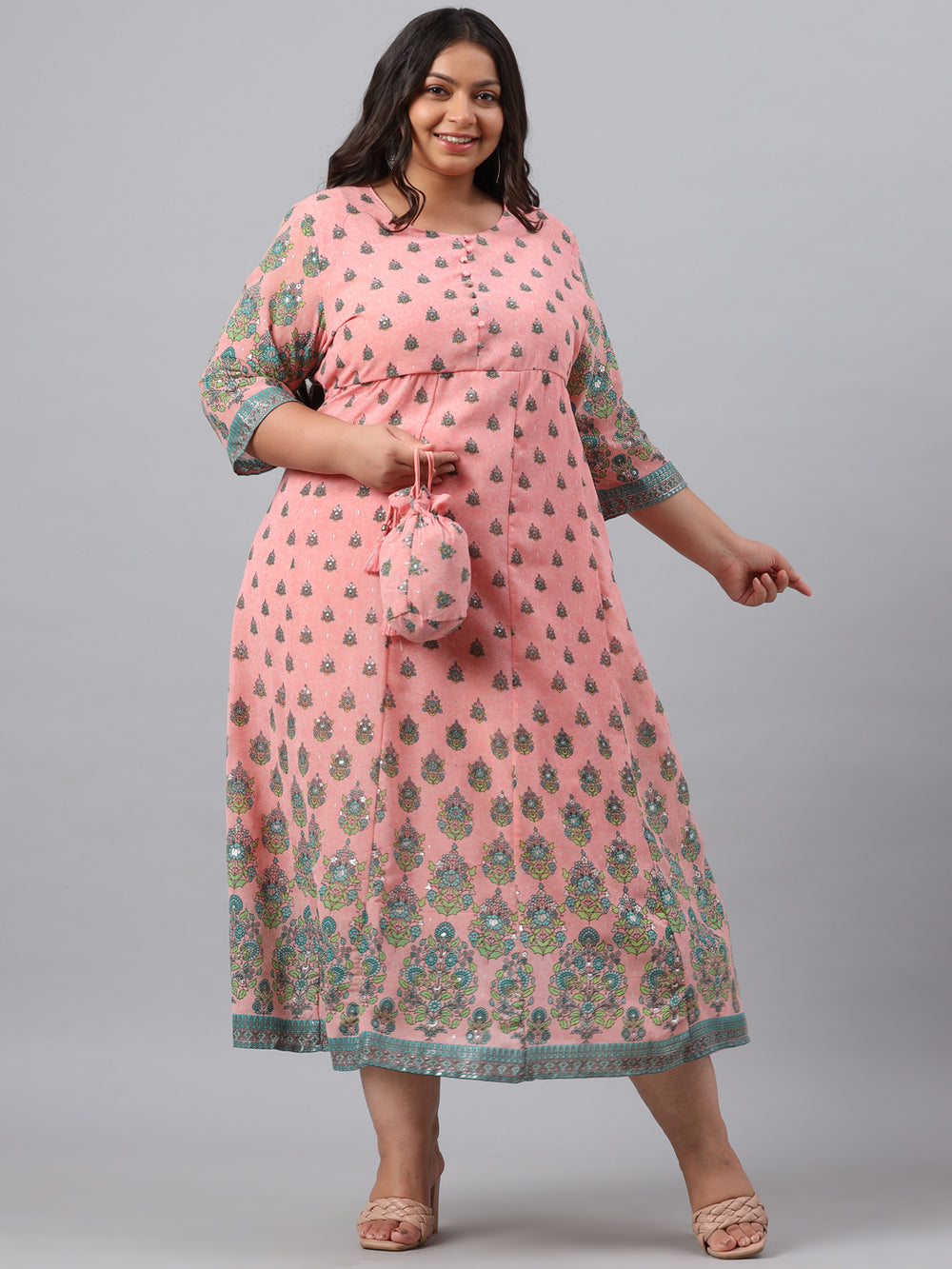 Juniper Women`s Pink Georgette Printed Flared Dress | Grocsy