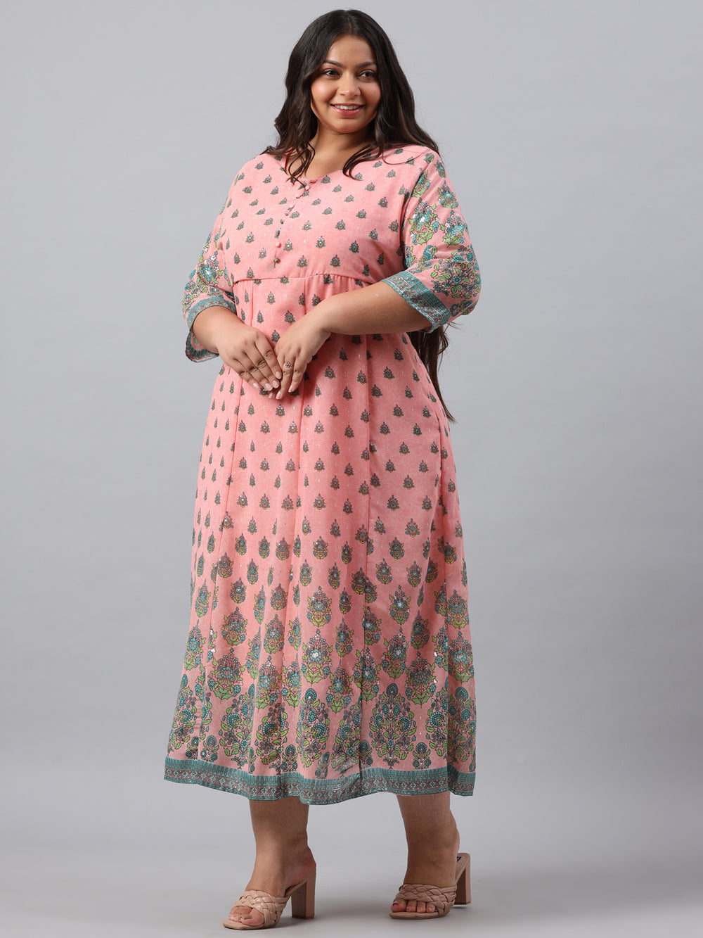 Juniper Women`s Pink Georgette Printed Flared Dress | Grocsy