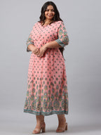 Juniper Women`s Pink Georgette Printed Flared Dress | Grocsy