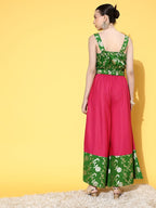 InWeave Women's Green Brocade Strappy Top W Fuchsia Green Brocade Palazzo Set | Grocsy