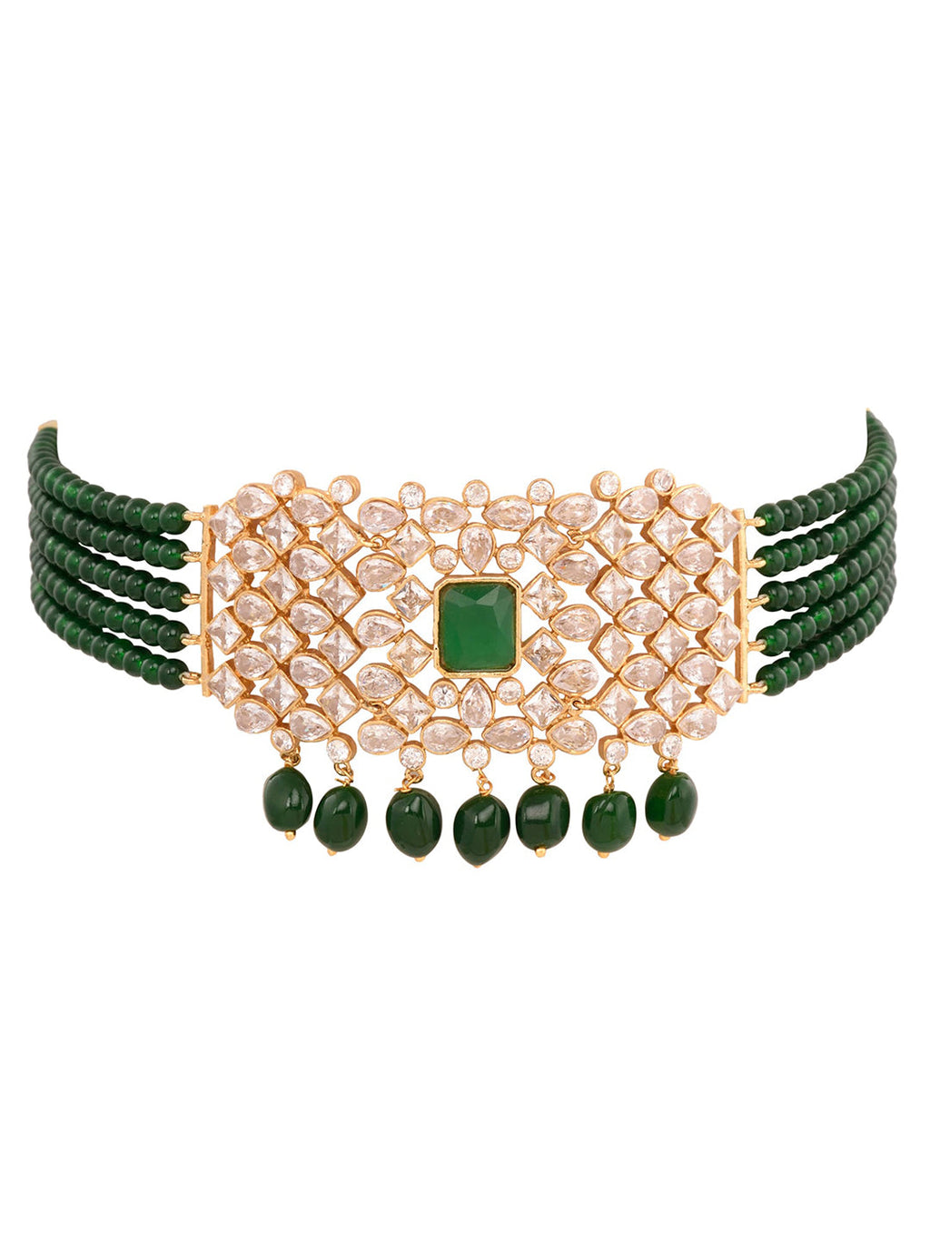 Saraf RS Jewellery Gold-Polished White & Green American Diamond Studded Choker Jewellery Set | Grocsy
