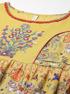 Juniper Women Mustard Cambric Printed Tiered Dress | Grocsy