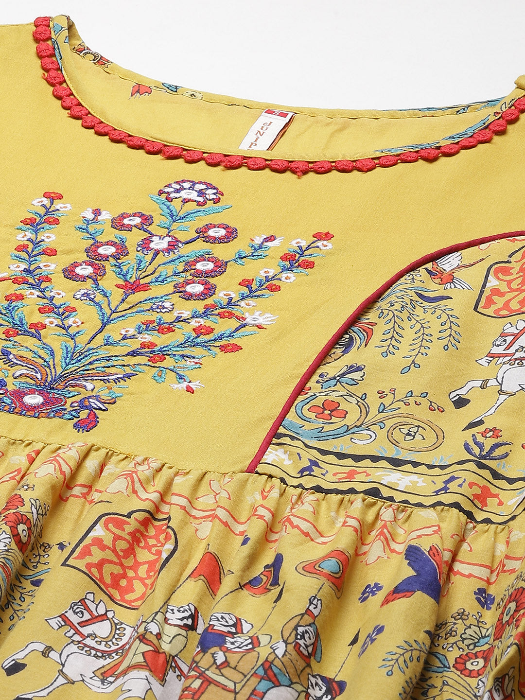 Juniper Women Mustard Cambric Printed Tiered Dress | Grocsy