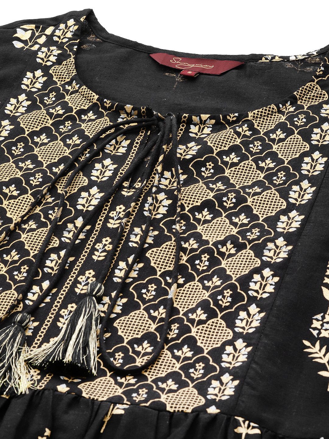 Sangria Women Black & Golden Ethnic Motifs Printed Kurta | Grocsy