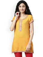 Souchii Yellow Embroidered Kurta | Grocsy