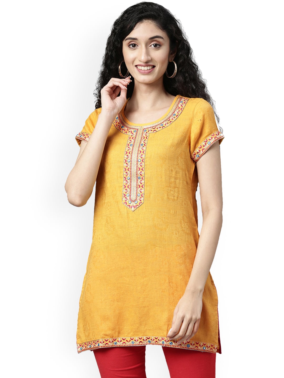 Souchii Yellow Embroidered Kurta | Grocsy