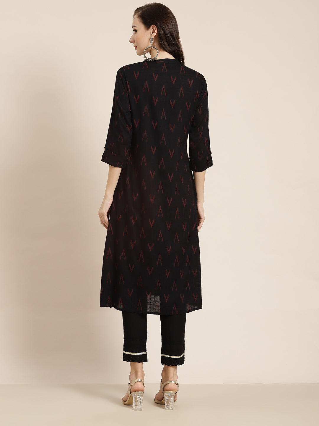Juniper Womens M-Black Rayon Slub Printed Kurta | Grocsy