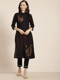 Juniper Womens M-Black Rayon Slub Printed Kurta | Grocsy