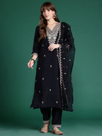 Indo Era Ethnic Motifs Embroidered Sequinned Kurta With Trousers & Dupatta | Grocsy
