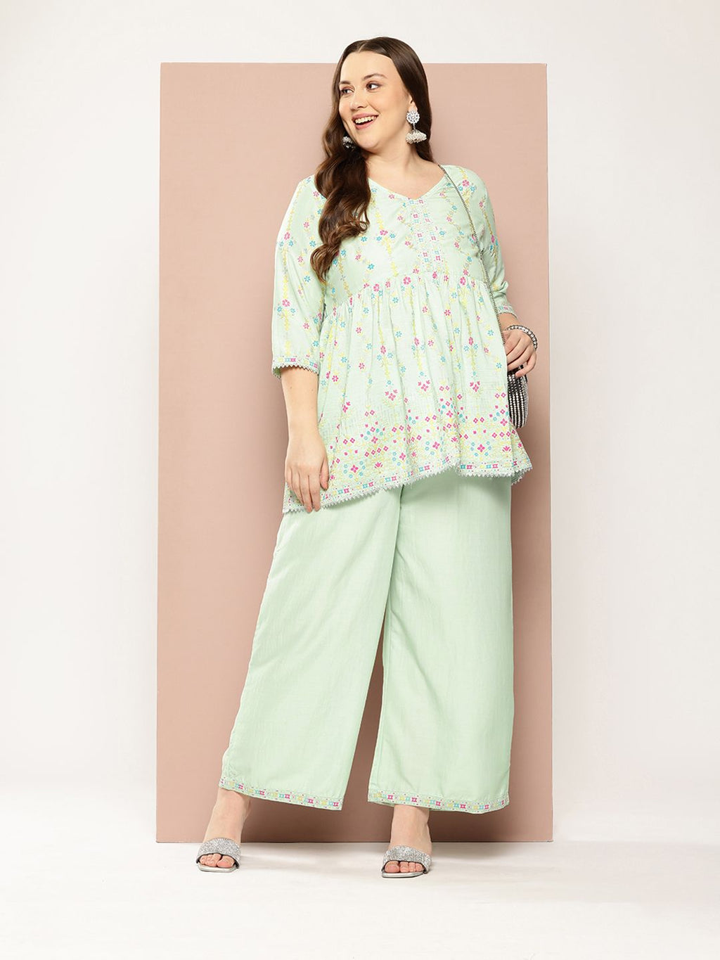 Sztori Plus Size Ethnic Motifs Printed Kurti & Palazzos | Grocsy