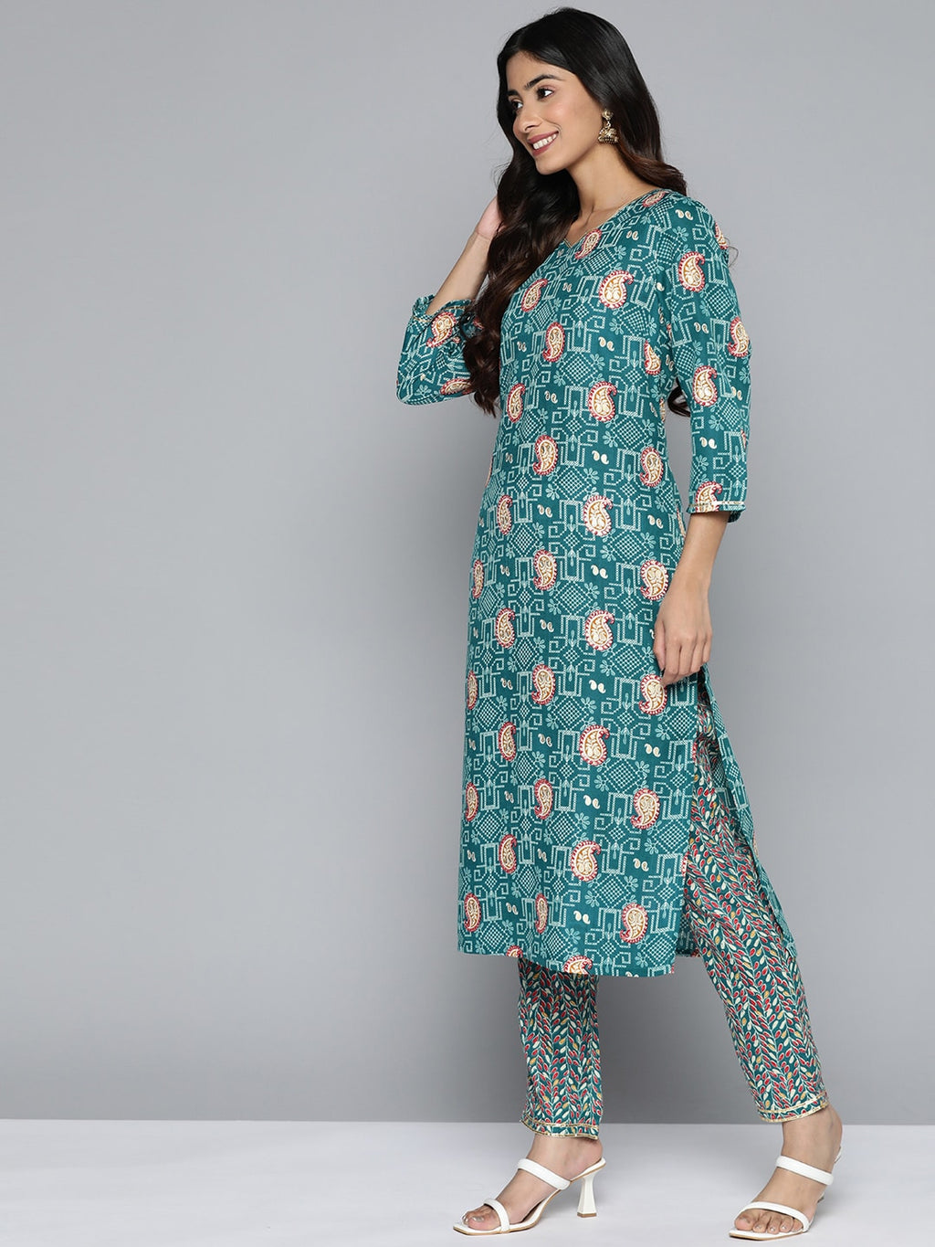 HERE&NOW Floral Printed Regular Kurta with Palazzos | Grocsy