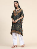 HOUSE OF KARI Ethnic Motifs Printed Chikankari Embroidery Cotton Kaftan Kurta | Grocsy
