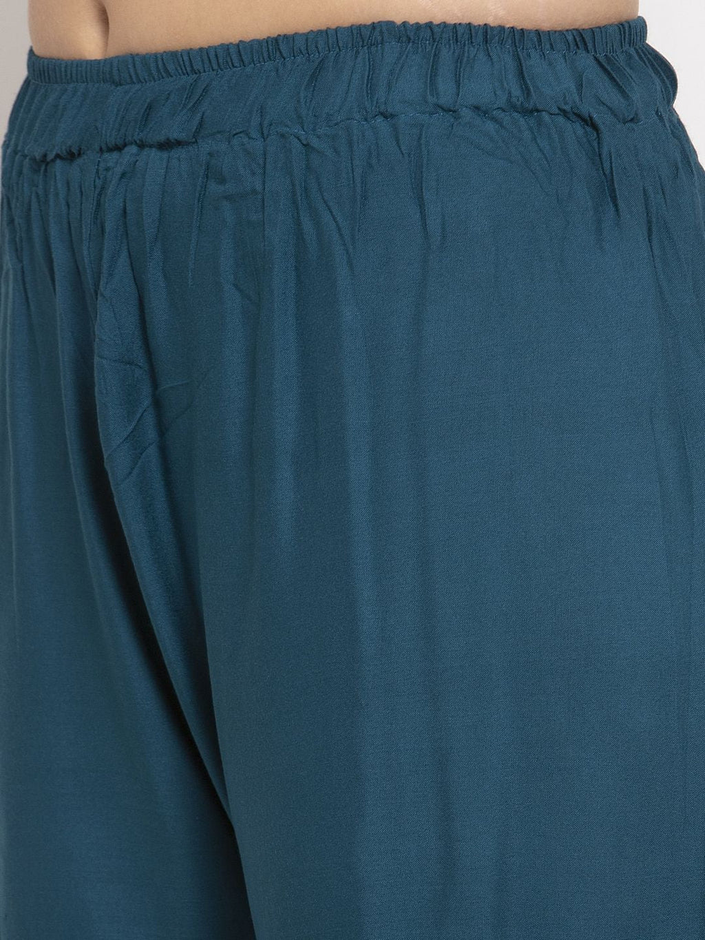 TAG 7 Women Set Of 2 Navy Blue & Peach-Coloured Solid Wide Leg Palazzos | Grocsy