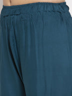 TAG 7 Women Set Of 2 Navy Blue & Peach-Coloured Solid Wide Leg Palazzos | Grocsy