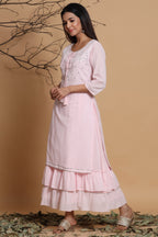 Juniper Pink Cotton Embroidered Layered Maxi Dress With Dori Tassels | Grocsy