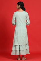 Juniper Sage Green Cotton Embroidered Layered Maxi Dress With Dori Tassels | Grocsy